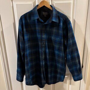 Pendleton Men's Premium Wool Long Sleeve Plaid Flannel Shirt ~ Elbow Patches ~ L